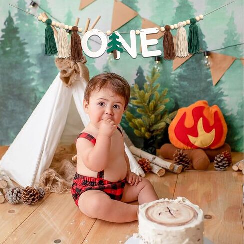 One Happy Camper High Chair Banner - Adventure Camping Theme Wooden Highchair Banner First Birthday, Wild One Birthday Decorations Banner, Woodland 1st Birthday Tassel Banner(A) in Saudi Arabia