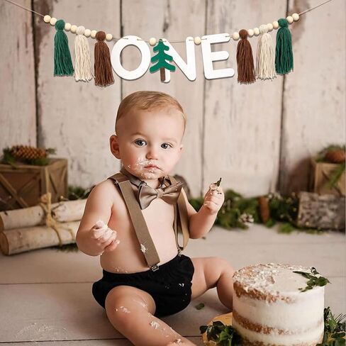 One Happy Camper High Chair Banner - Adventure Camping Theme Wooden Highchair Banner First Birthday, Wild One Birthday Decorations Banner, Woodland 1st Birthday Tassel Banner(A) in Saudi Arabia