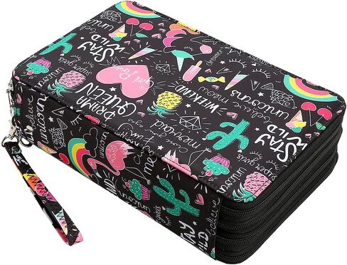 LBXGAP Portable Colored 216 Slots Pencil Case Organizer مع نمط الطباعة للأقلام المائية أو العلامات ، منظم حالة قلم رصاص للفنان in Kuwait