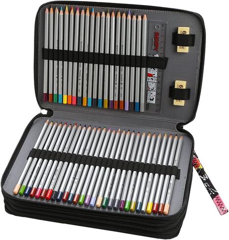 LBXGAP Portable Colored 216 Slots Pencil Case Organizer مع نمط الطباعة للأقلام المائية أو العلامات ، منظم حالة قلم رصاص للفنان in Kuwait