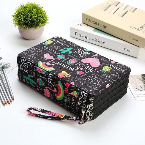 LBXGAP Portable Colored 216 Slots Pencil Case Organizer مع نمط الطباعة للأقلام المائية أو العلامات ، منظم حالة قلم رصاص للفنان in Kuwait