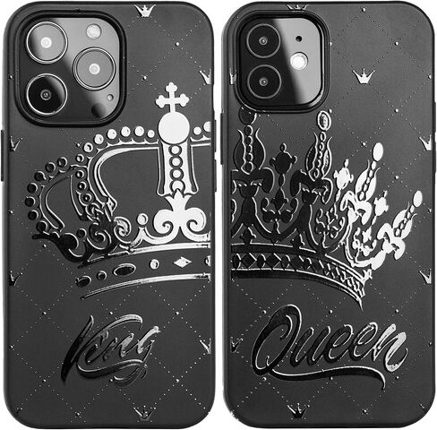 Black Matching Phone Cases compatible with - iPhone 14 Plus - 6.7 inch for Couple King and Queen Cover Cute Engagement Wedding Anniversary Design for Him and Her Long Distance Relationship Crown in Kuwait