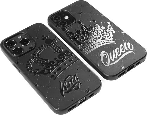 Black Matching Phone Cases compatible with - iPhone 14 Plus - 6.7 inch for Couple King and Queen Cover Cute Engagement Wedding Anniversary Design for Him and Her Long Distance Relationship Crown in Kuwait