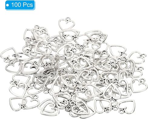 PATIKIL Heart Charm, 100Pcs Mini Heart Circle Pendant Charm Bulk for Jewelry Making Earrings Necklace Wedding Crafts in Saudi Arabia