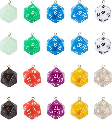 20pcs Lucky Dice Pendants D20 Polyhedral Dice Charms Opaque & Transparent Resin Faceted 20 Sided Dice Dangles for Jewelry Making DIY Bracelet Necklace Earring Keychain Hanging Ornament in Saudi Arabia
