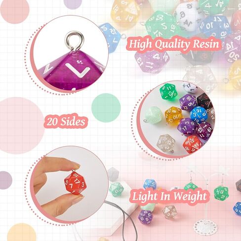 20pcs Lucky Dice Pendants D20 Polyhedral Dice Charms Opaque & Transparent Resin Faceted 20 Sided Dice Dangles for Jewelry Making DIY Bracelet Necklace Earring Keychain Hanging Ornament in Saudi Arabia