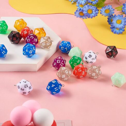 20pcs Lucky Dice Pendants D20 Polyhedral Dice Charms Opaque & Transparent Resin Faceted 20 Sided Dice Dangles for Jewelry Making DIY Bracelet Necklace Earring Keychain Hanging Ornament in Saudi Arabia