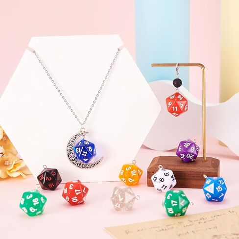 20pcs Lucky Dice Pendants D20 Polyhedral Dice Charms Opaque & Transparent Resin Faceted 20 Sided Dice Dangles for Jewelry Making DIY Bracelet Necklace Earring Keychain Hanging Ornament in Saudi Arabia