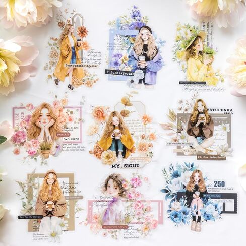 ملصقات سجل القصاصات Alideco 60pcs مع فتيات الأدب مع زهور Scrapbooking Junk Journal Crafts Tiberish Decory Disary (Yisuhuadelangman in Kuwait