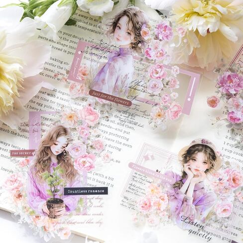 ملصقات سجل القصاصات Alideco 60pcs مع فتيات الأدب مع زهور Scrapbooking Junk Journal Crafts Tiberish Decory Disary (Yisuhuadelangman in Kuwait