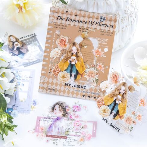 ملصقات سجل القصاصات Alideco 60pcs مع فتيات الأدب مع زهور Scrapbooking Junk Journal Crafts Tiberish Decory Disary (Yisuhuadelangman in Kuwait