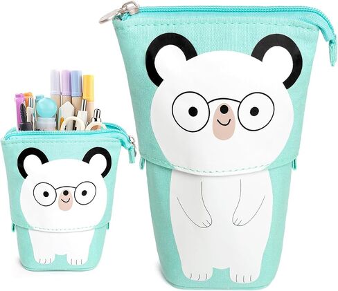 Standing Pencil Case for Girls,Pop Up Pencil Case Cute Telescopic Pen Pouch Holder Canvas Zip Kawaii, Kids Students(Blue) in Saudi Arabia