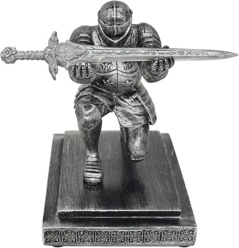 Knight Pen Holder, Medieval Armored Warrior Cool Desk Organizers, Guard Leader Cloak Paperweights, Roman Centurion Kneeling Office Home Desk Ornaments for Men, Gifts for Boyfriend Husband Dad Son in Kuwait