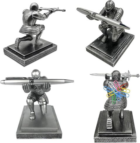 Knight Pen Holder, Medieval Armored Warrior Cool Desk Organizers, Guard Leader Cloak Paperweights, Roman Centurion Kneeling Office Home Desk Ornaments for Men, Gifts for Boyfriend Husband Dad Son in Kuwait
