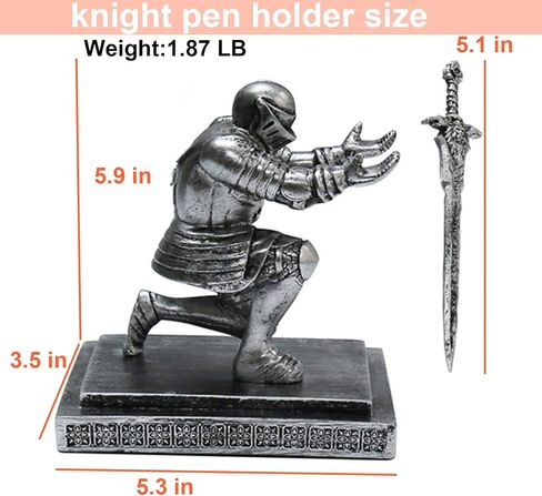Knight Pen Holder, Medieval Armored Warrior Cool Desk Organizers, Guard Leader Cloak Paperweights, Roman Centurion Kneeling Office Home Desk Ornaments for Men, Gifts for Boyfriend Husband Dad Son in Kuwait