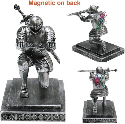 Knight Pen Holder, Medieval Armored Warrior Cool Desk Organizers, Guard Leader Cloak Paperweights, Roman Centurion Kneeling Office Home Desk Ornaments for Men, Gifts for Boyfriend Husband Dad Son in Kuwait
