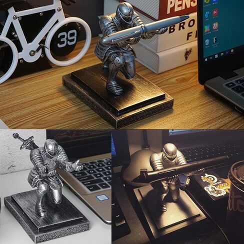 Knight Pen Holder, Medieval Armored Warrior Cool Desk Organizers, Guard Leader Cloak Paperweights, Roman Centurion Kneeling Office Home Desk Ornaments for Men, Gifts for Boyfriend Husband Dad Son in Kuwait