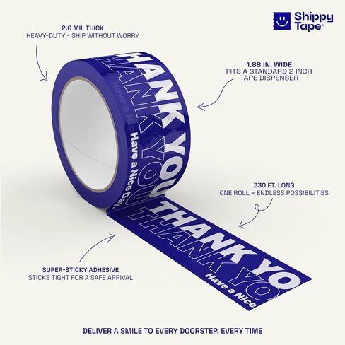 شكرًا لك على التسوق ، شريط التغليف والشحن الصغير Cloud Cloud الصغير للأعمال التجارية الصغيرة - شريط تغليف مطبوع ، 1.88 "× 110 ياردة (330 قدمًا) in Kuwait