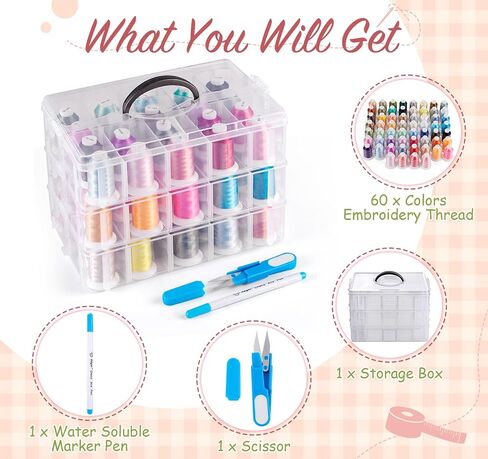 60 Spools Embroidery Machine Thread 500M (550Y), Sewing Thread Assortment with Clear Plastic Storage Box, Thread for Embroidery Sewing Machine in Saudi Arabia