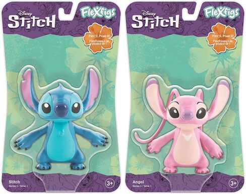 FleXfigs: Stitch & Angel - 2 Character Pack - Disney: Lilo & Stitch Articulated Action Figures, Flex It - Pose It!, Collectible Toy Miniatures, Kid 3+ in Kuwait