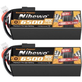 2S Lipo Battery 2Packs 7.4v RC Lipo Battery Pack 6500mAh 90C علبة صلبة مع PLUCT TX + EC5 متوافقة مع 1/8 و 1/10 RC Truck Car Car Truggy Racing Models