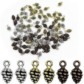 90Pcs 3 Colors Metal Pinecone Charms 3D Nut Charms Tiny Pine Cone Charms for Jewelry Making Keychain Necklace Crafting Metal Plant Charms