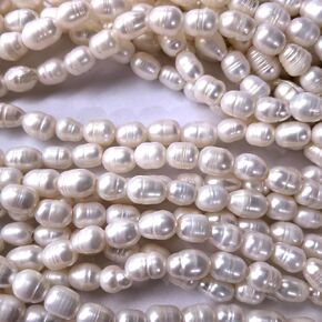 Tacool(TM) Natural Freshwater 3mm Large Hole White Pearl Fit Leather Cords for DIY Gemstone Beads Bracelet Jewlry Making 8 Inches (White, 7-8mm 3mm Hole)