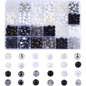 DanLingJewelry 600 pcs 24 Styles 8mm Black and White Series Acrylic Beads Resin Beads Plastic Tiny Round Bead for Necklace Bracelet Making
