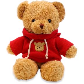 Teddy Bear Stuffed Animal Cute Red Hoodie Bear Plush Toys Gifts for Kids 11.8 Inches