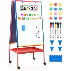 Mobile Dry Erase Board with Stand - 64.4" H Double Sided Portable Rolling Whiteboard Kids Easel for Classroom,Height Adjustable Magnetic White Board on Wheels for Home,School,36x24 inches