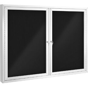 SWANCROWN Weather Resistant Enclosed Bulletin Board Gray Fabric Displays Boards Wall Mounted Notice Cabinet with Three Locking Doors, 70x36 inches