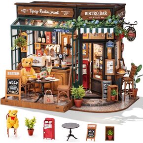 Rolife DIY Miniature House Kit 1:18 Coffe&Bar Dollhouse Diorama Model, Build Mini House Building Kit with LED Light Hobby Crafts for Adults Gift for Him Her (Tipsy Restaurant)