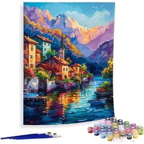 Diymood Paint by Numbers Kits for Adults Hut, DIY Oil Painting Scenery Acrylic Paint by Number for Adults Beginner with Brushes for Home Wall Decor 16x20 inch