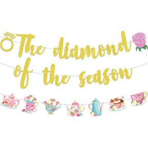 Tea Party Decorations, Glitter Gold The Diamond of The Season Banner, Tea Party Birthday Decorations, tea party decorations for women Bridal Shower, Wedding Decor, Bachelorette Party