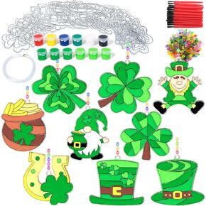 Fprl 27 Sets St. Patrick's Day Craft Kits Suncatchers DIY Four-Leaf Clover Irish Lucky Shamrock Craft Kit Classroom Home Activity Gift Window Paint Art Project