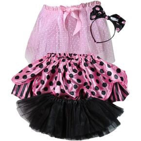 Girls Ballerina Sparkle Tutu Beginner 3 Pack Dress Up Set (Pink/Hot Pink & Black/Black with Pink Flower)