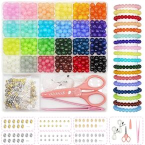NEWMIAO 1650pcs 6mm Glass Beads for Bracelets, 24 Colors Round Glass Beads Kit for DIY Crafts, Crystal Beads Jewelry Making Kit for Friendship Bracelet for Adults Girls Craft Gifts