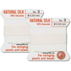 GLZ 2 PCS Griffin Natural Silk Cord Beading Thread and Needle Size 3 White Color