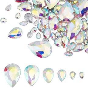 FINGERINSPIRE 94 Pcs Pointed Back Rhinestone 6 Sizes Glass Rhinestones Gems Clear AB Color Teardrop Jewels Embelishments with Silver Plated Back Crystals Stones for Jewelry Making Decor