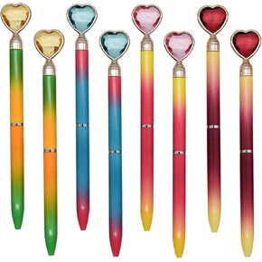 Maydahui 12 PCS Colorful Heart Shaped Ballpoint Pens Retractable Bling Rhinestones Pen Black Ink for Girls School Office Party