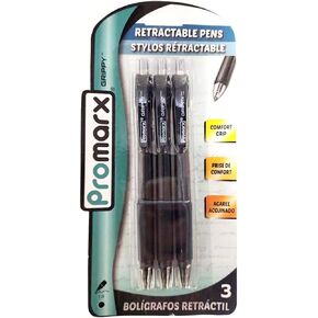 Promarx BR10-KP1B03-48 Grippy Retractable Ballpoint Pen with Clear Barrel, 1.0 mm, Black, 3 Count
