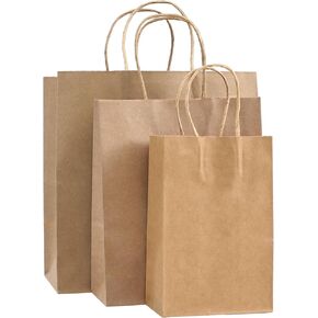 PAICUIKE 130pcs Brown Paper Bags with Handles | Assorted Sizes Kraft Shopping & Gift Bags Bulk | Natural Brown Gift Bags for Small Business, Retail, Party Favors, Merchandise & Events