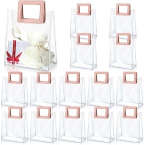 15 Pack Clear Gift Bags with Handles Transparent PVC Gift Bag Heavy Duty Gift Wrap Bags Large Reusable Plastic Bags for Bridal Party Baby Shower Wedding Birthday Shopping Bag (7 x 8 x 4 Inch, White)