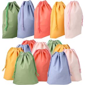 Locmeo 50 Pcs Pastel Drawstring Gift Bag For Kids Reusable Gift Wrapping Goodie Treat Bags 7.87 X 9.84 Inch Assorted Colors Plastic For Party Favor Candy Birthday Gym Sports Travel Storage
