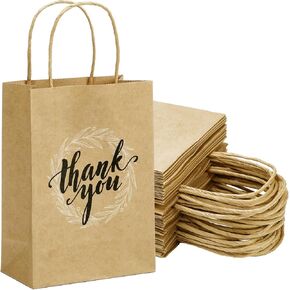 100 Pcs Thank You Gift Bags Bulk Wedding Gift Bags Small Brown Paper Gift Bags with Handles Thank You Kraft Paper Bags for Boutique Retail Small Business Wedding Baby Shower 6 x 8.3 x 3.2 Inch