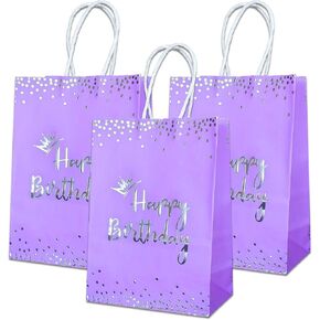 Jouwaiwe 24Pcs Purple and silver birthday goodie bags gift bags treat bags with handle