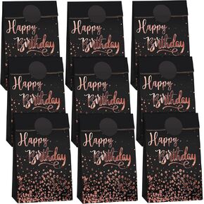 MIMIND 30 Pieces Kraft Bags Bronzing Rose Gold Paper Bags Gift Party Gift Bags with Handle 48 Pieces Stickers for Happy Birthday Parties Keepsake Night Celebrations
