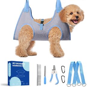 Dog Grooming Hammock, Pawlify Puppy Grooming Harness with Pet Nail Clipper Trimmer, Doggie Sling for Nail Trimming, Puppies Hammock Restraint Bag for Small Medium Large Dog (Light Gray S)