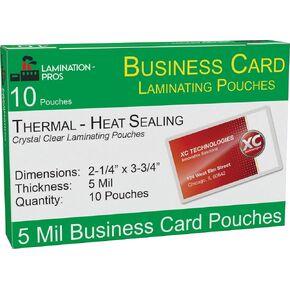 Business Card Laminating Pouches, 5 Mil Business Card Pouches, Heat Sealing Laminating Pouches, Thermal Pouches - 2.25" x 3.75" - 100 Pouches