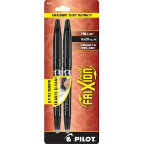 Pilot, FriXion Ball Erasable & Refillable Gel Ink Pens, Fine Point 0.7 mm, Pack of 2, Black